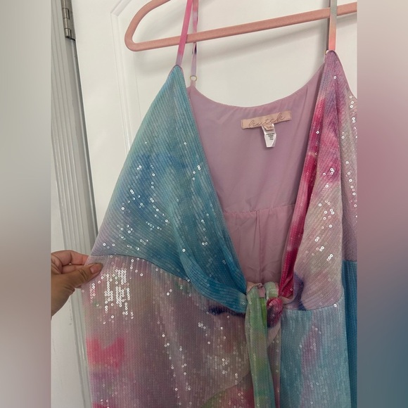 Hutch Alden Rainbow Sequin Maxi Wrap Dress size medium vibrant colorful boho - Picture 8 of 13